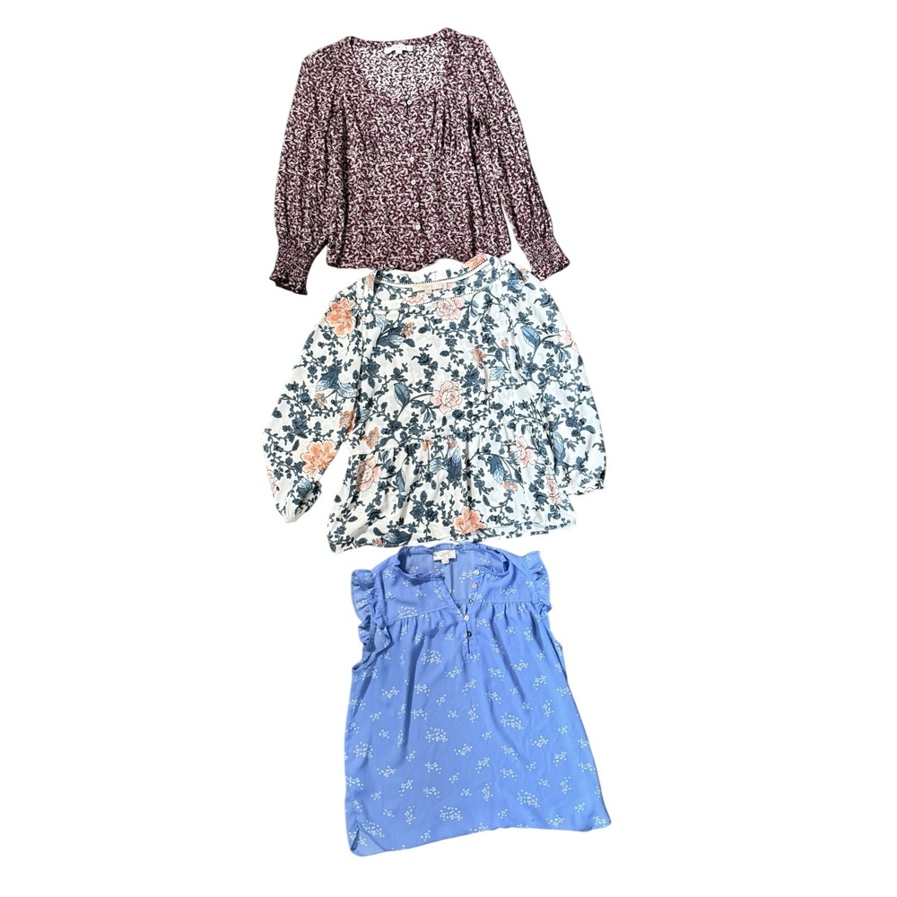 Loft Blouse Bundle 3 Womens Small Floral Peplum Ruffle Button Front Career Tops